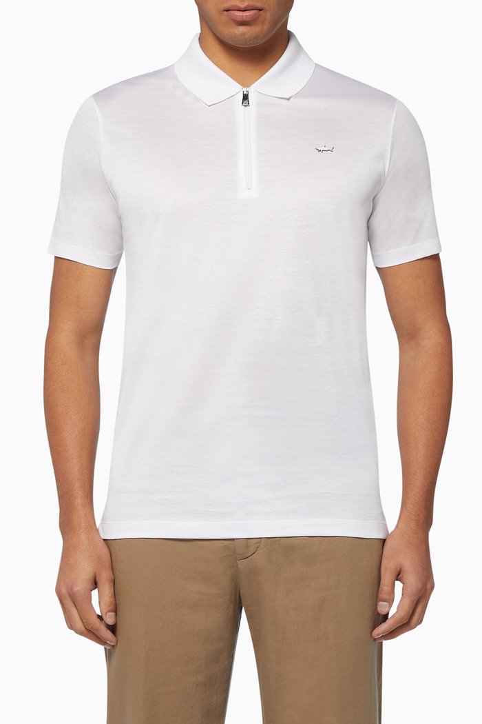 

Quarter-Zip Pique Cotton Polo T-Shirt, White