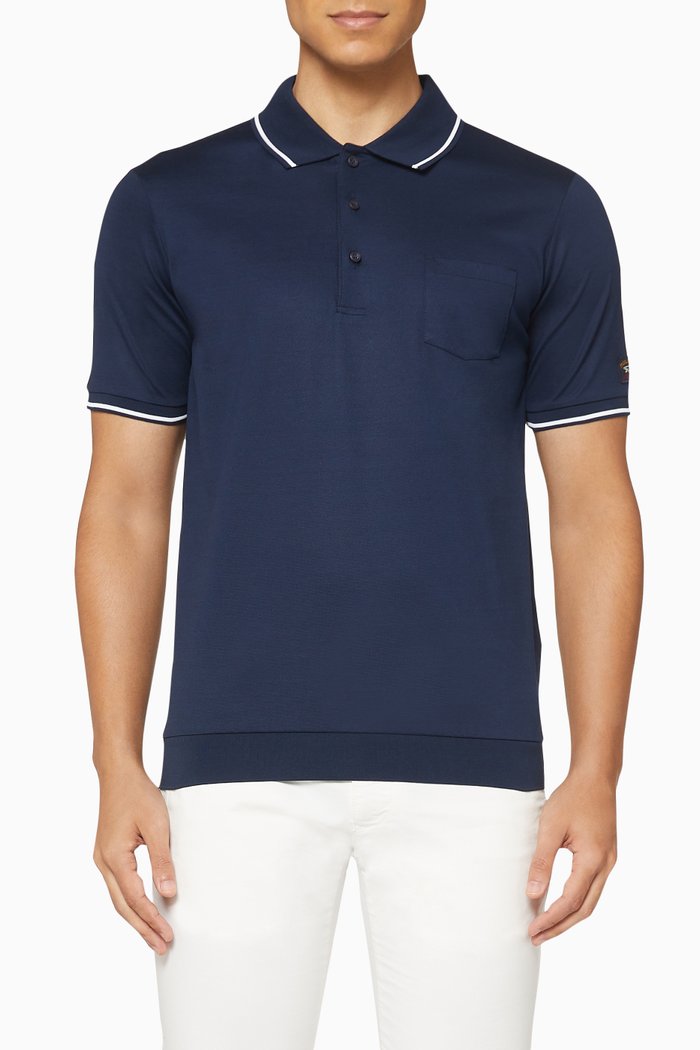 

Contrast-Trims Pique Cotton Polo T-Shirt, Blue