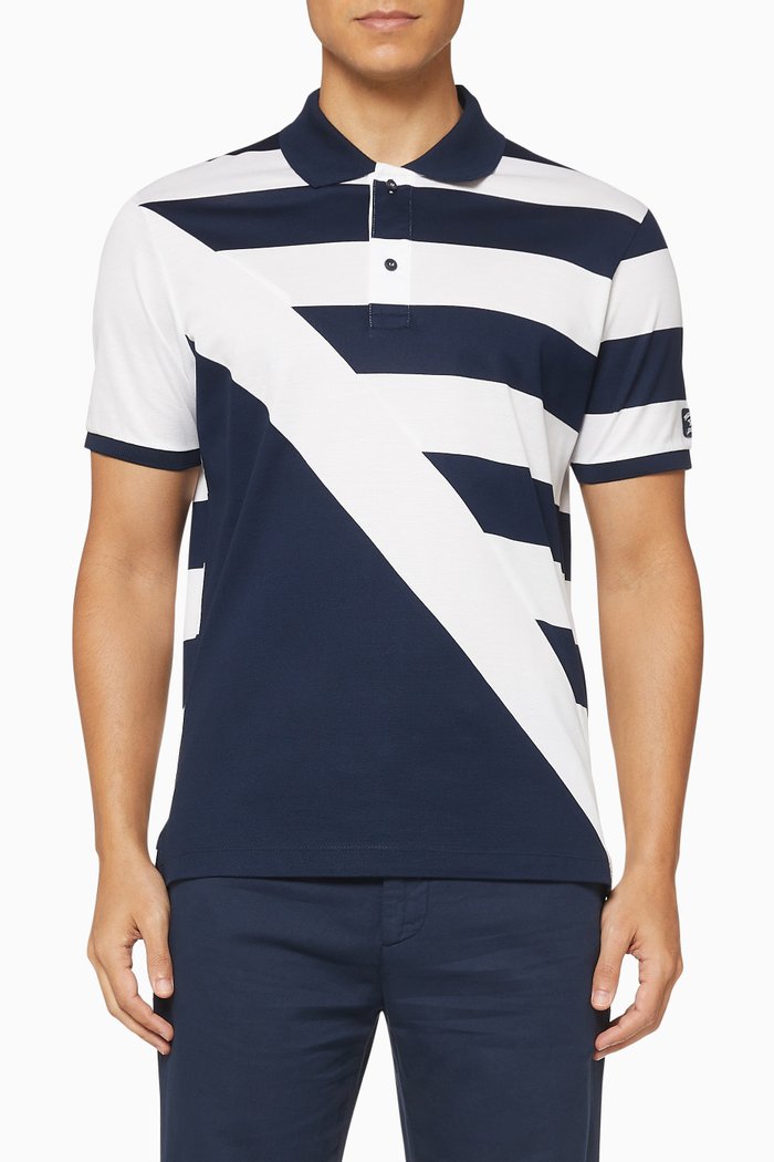 

Stripe Pique Cotton Polo T-Shirt, Blue