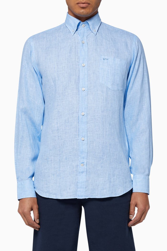 

Shark Logo Linen Shirt, Blue