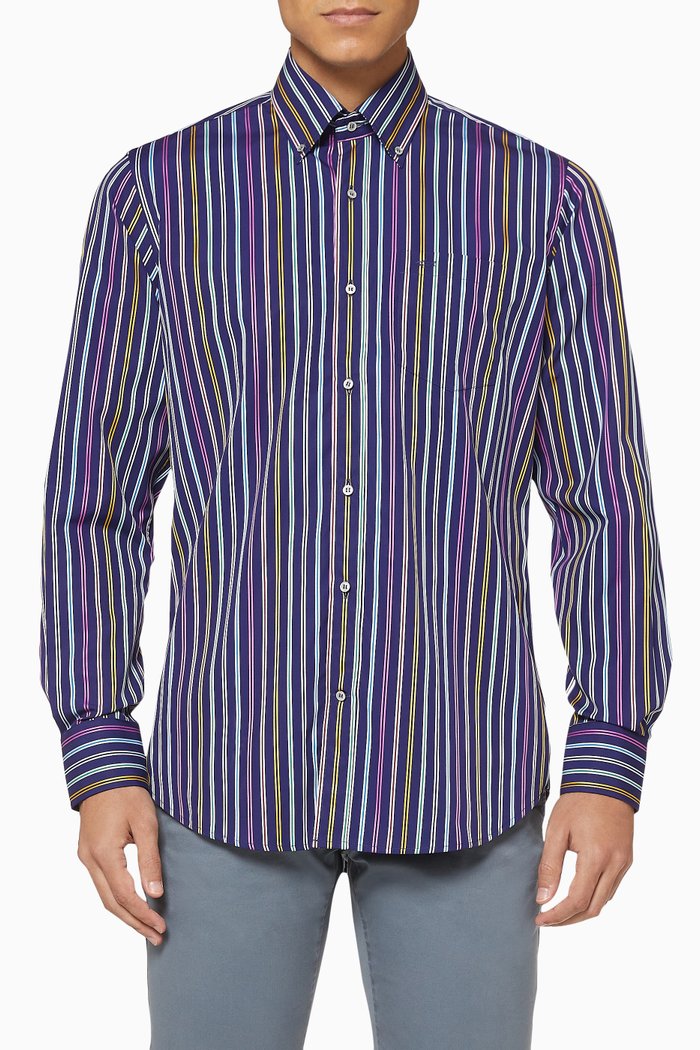 

Striped Cotton Shirt, Blue