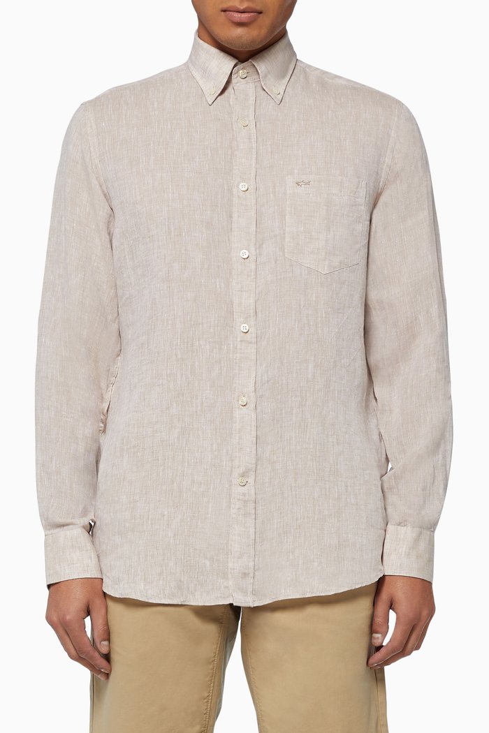 

Shark Logo Linen Shirt, Neutral