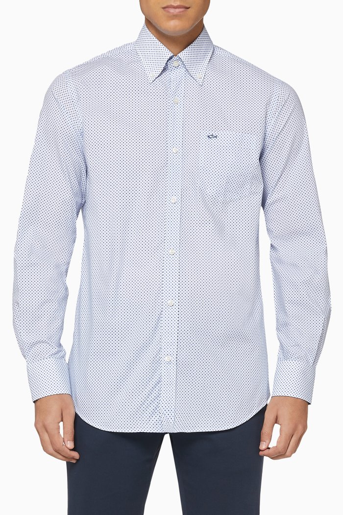 

All-Over Printed Shark Logo Cotton Shirt, White