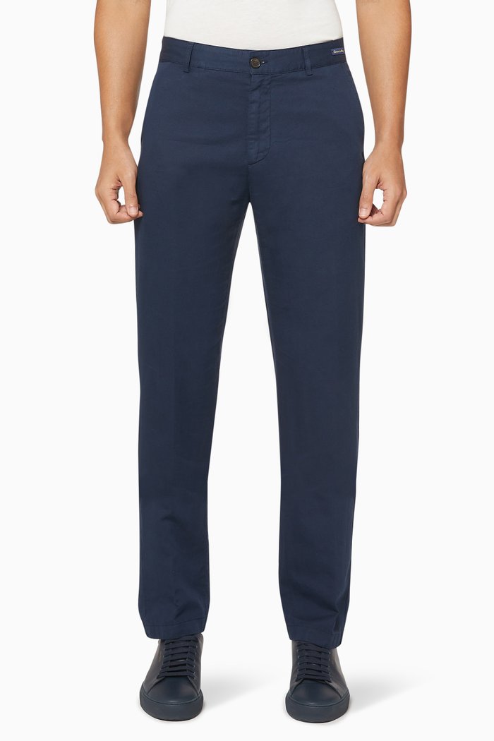 

Regular-Fit Linen-Cotton Pants, Blue