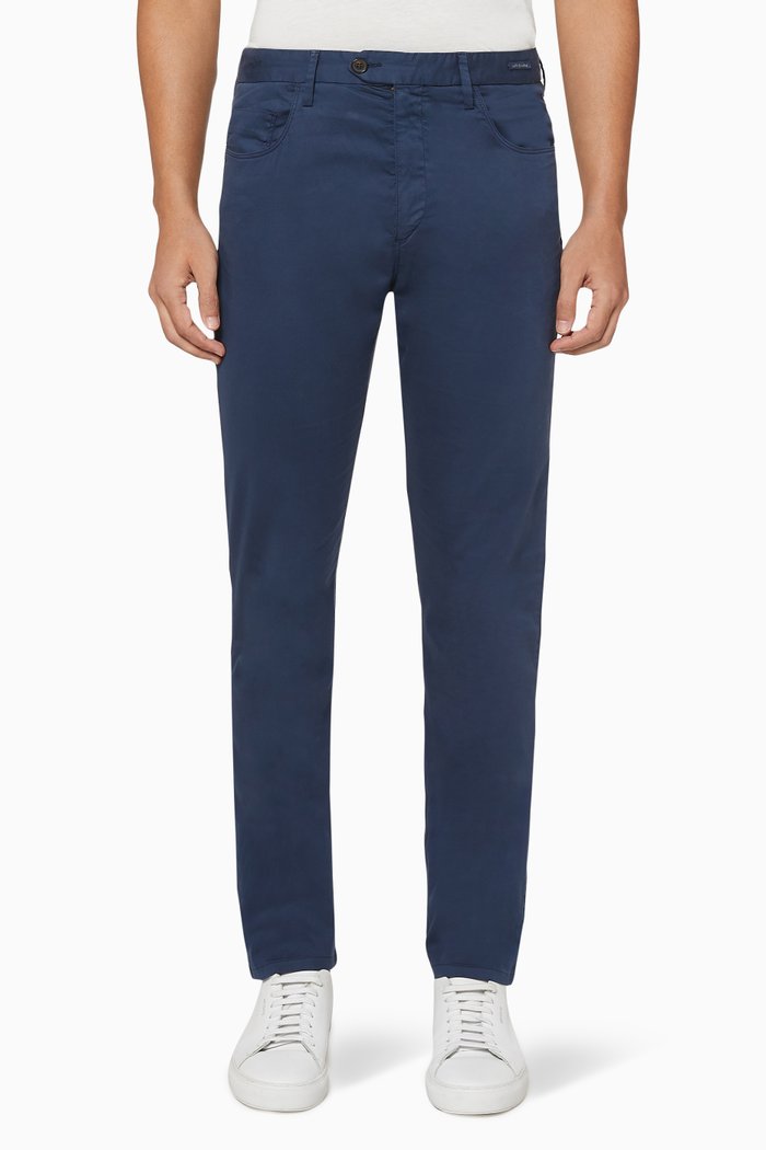 

Regular-Fit Cotton Silk Trousers, Blue