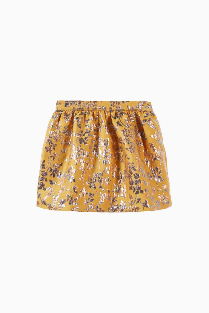 

Metallic Jacquard Gathered Skirt, Yellow