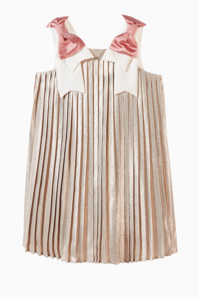 

Metallic Pleated Trapeze Dress, Pink