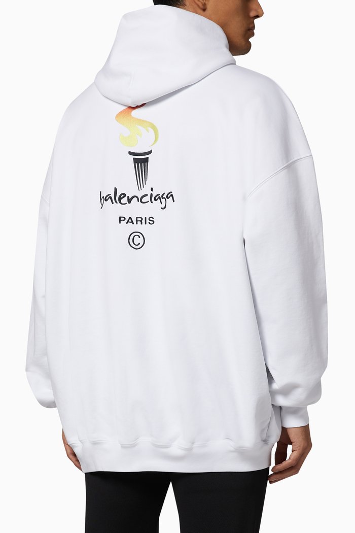

Flame Large Fit Hoodie in Curly Fleece, White