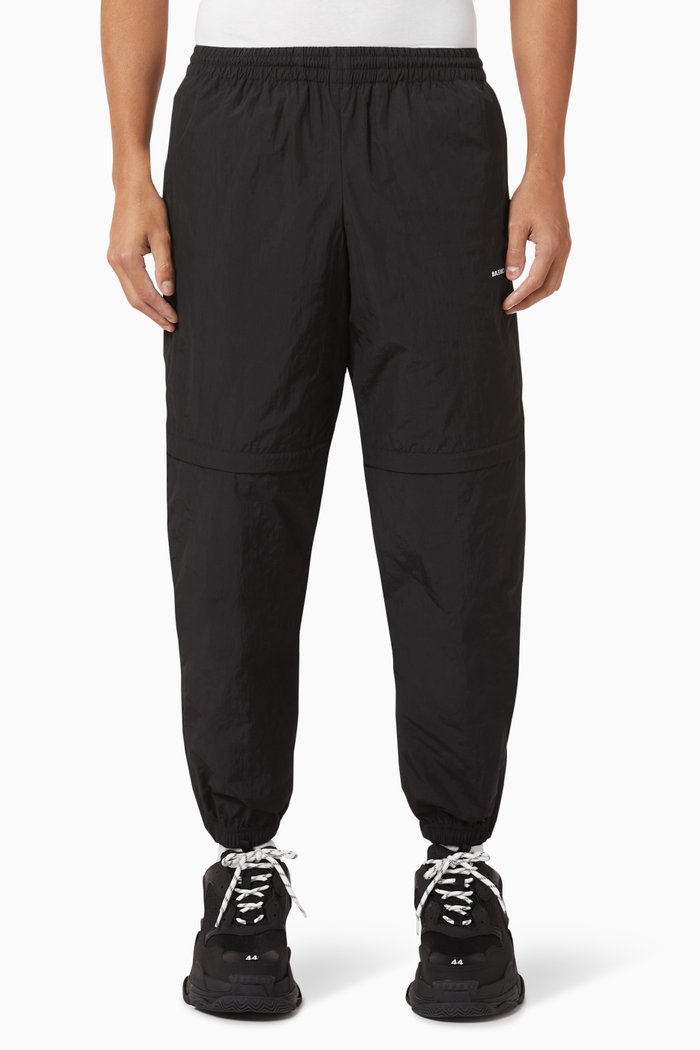 

Zipped Tracksuit Pants in Crinkled Nylon, Black