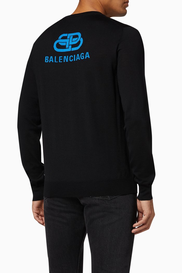 

BB Crewneck Sweater in Wool Knit, Black