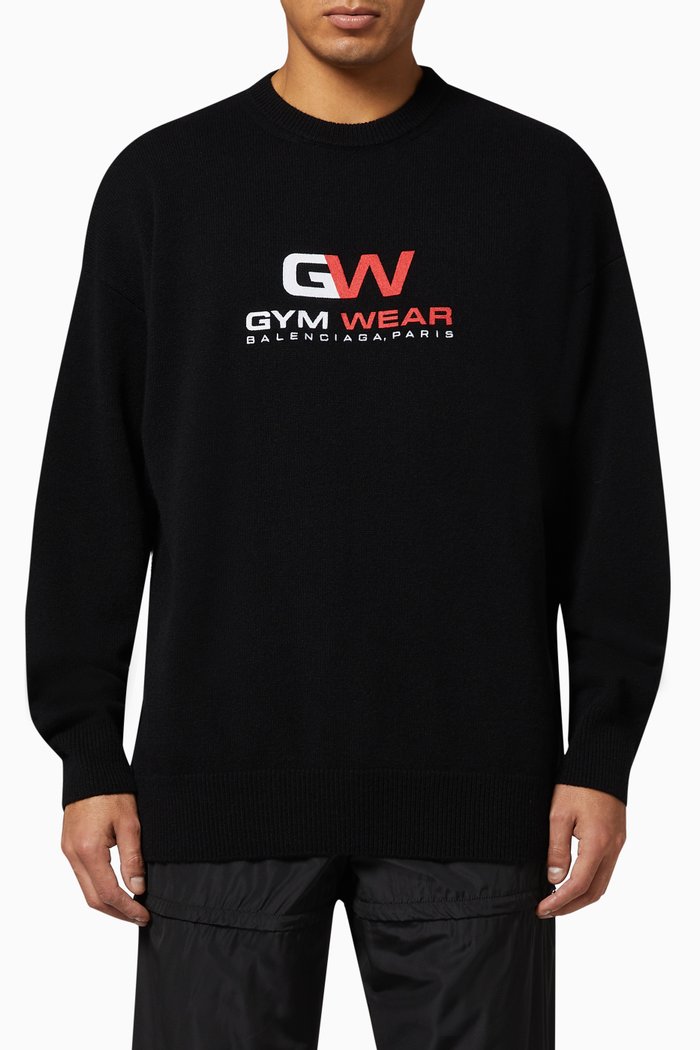 

Gym Wear Crewneck Sweater in Cashmere Knit, Black