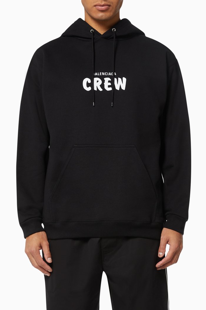 

Crew Medium Fit Hoodie in Curly Fleece, Black
