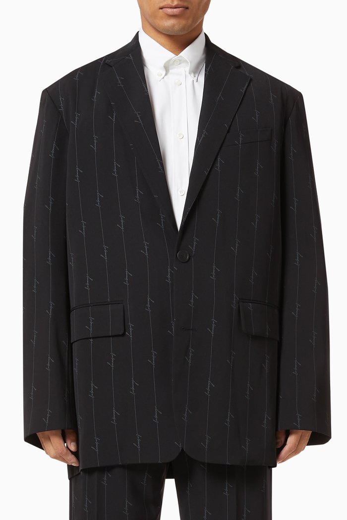 

Boxy Single Breasted Jacket in Signature Stripe Fluid Twill, Black