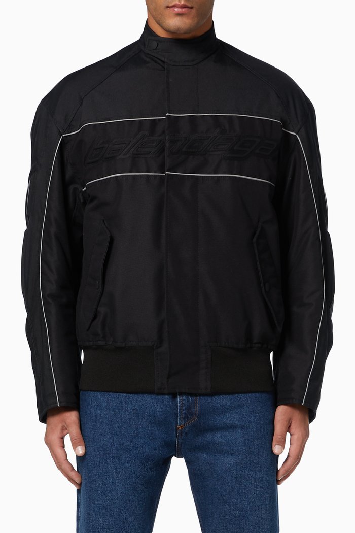 

Logo Motorcycle Jacket in Technical Cotton Canvas, Black