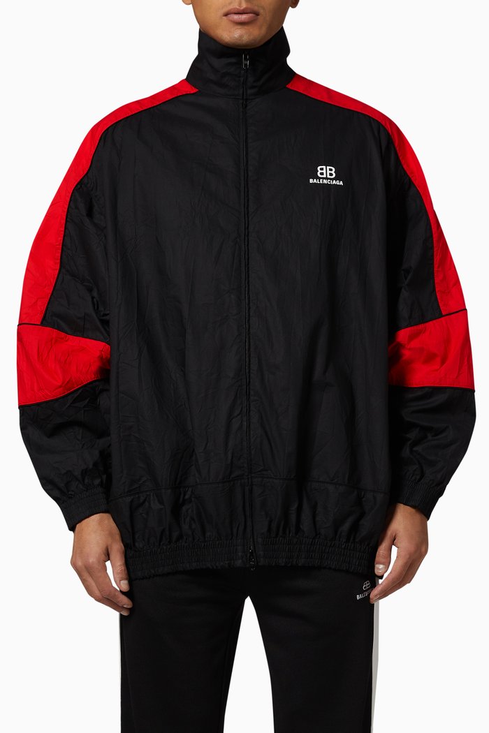 

BB Colourblock Track Jacket in Crinkled Cotton Poplin, Black