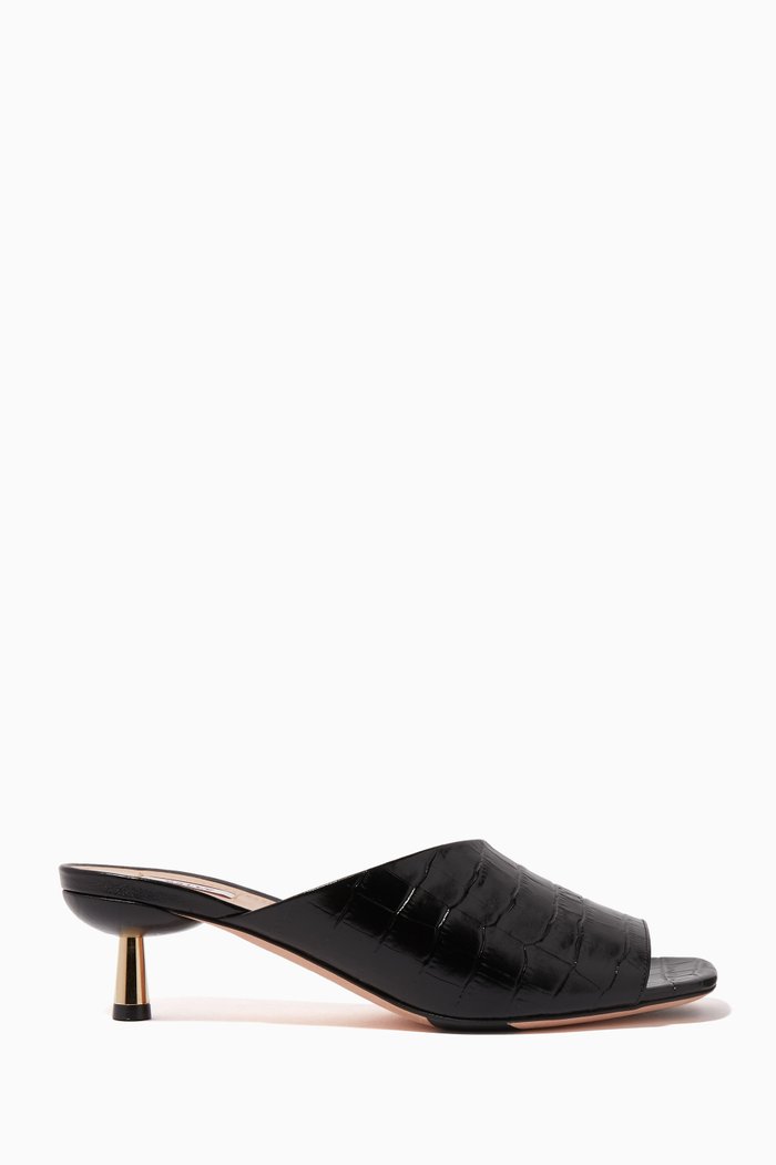 

Carin 45 Croc Embossed Leather Sandals, Black