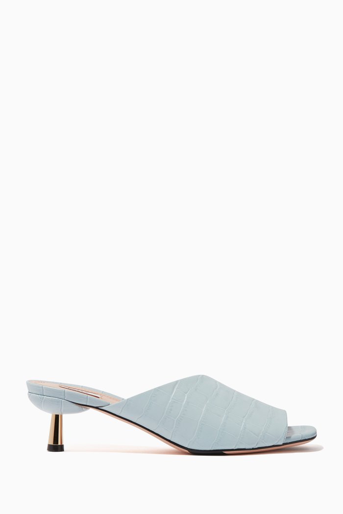

Carin 45 Croc Embossed Leather Sandals, Blue
