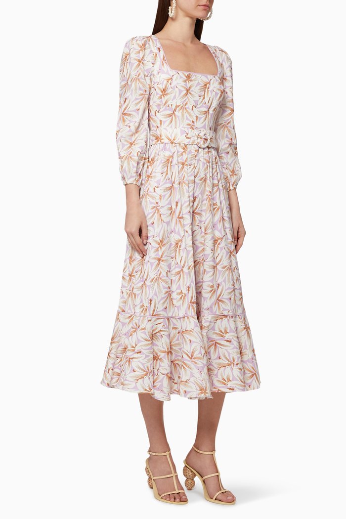 

Ella Floral Linen Dress, Purple
