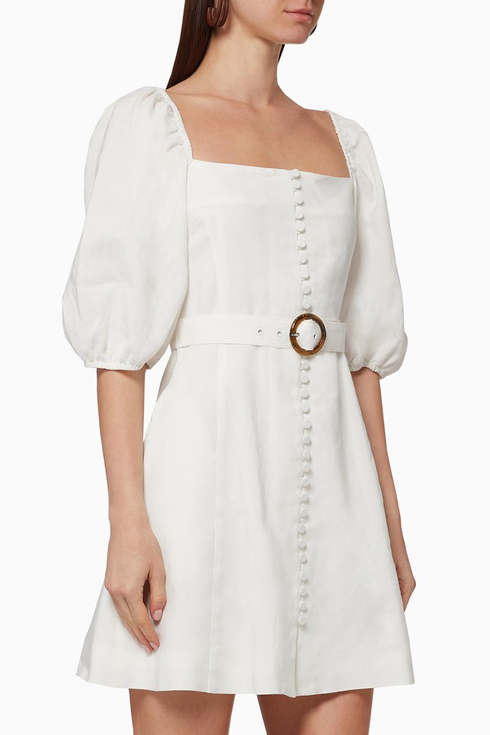 Emery Linen Belted Dress, White