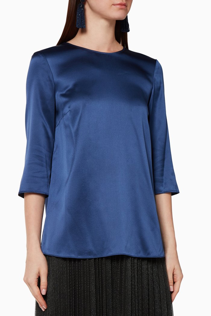 Depone Stretch Silk Satin Blouse, Blue