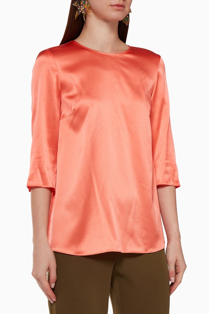 Depone Stretch Silk Satin Blouse, Pink