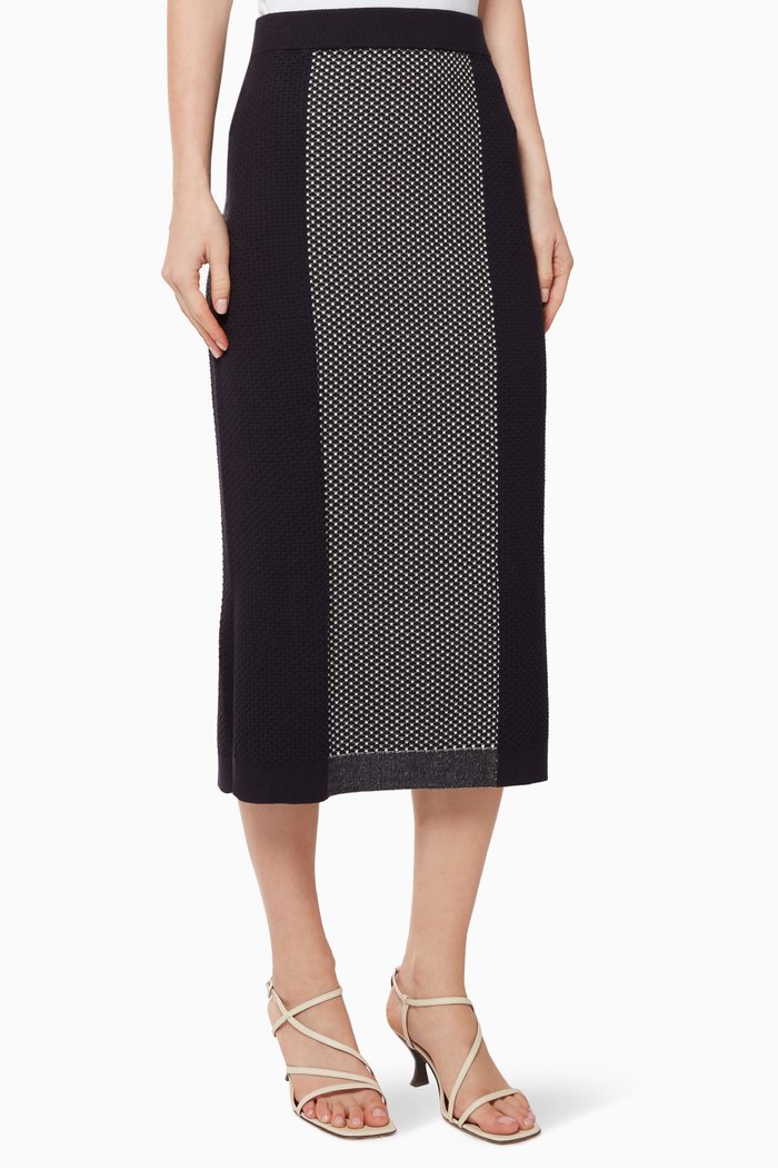 Digione 3D Colour-Block Knit Midi Skirt, Blue