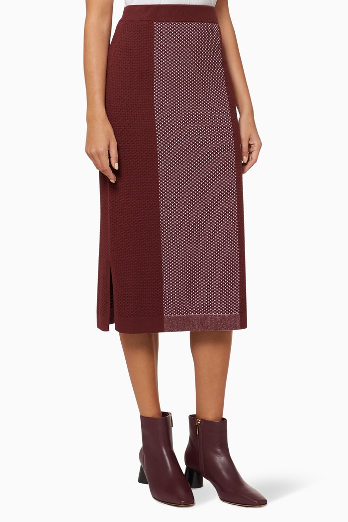 

Digione 3D Colour-Block Knit Midi Skirt, Burgundy