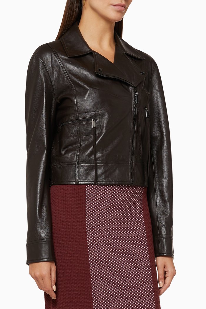 

Delia Nappa Leather Biker Jacket, Brown