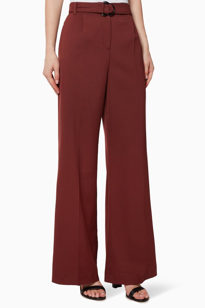 

Cancello Wide-Leg Pants with Belt, Burgundy