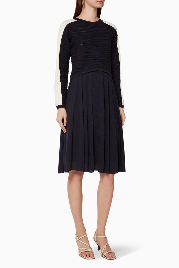 3D Tricot Colour-Block Dress, Blue