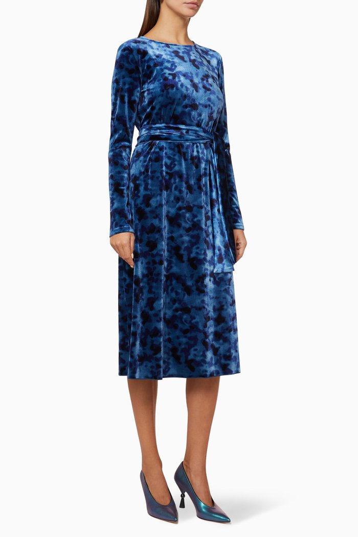 

Printed Velvet Jersey Midi Dress, Blue
