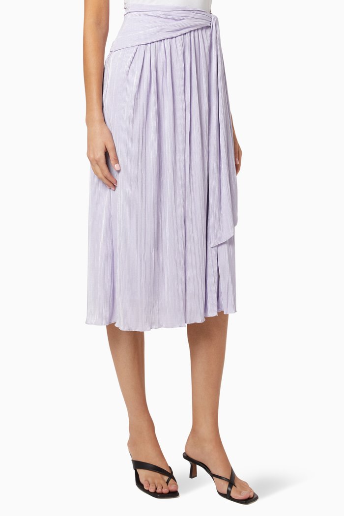 

Pearl Tie-Front Metallic Midi Skirt, Purple