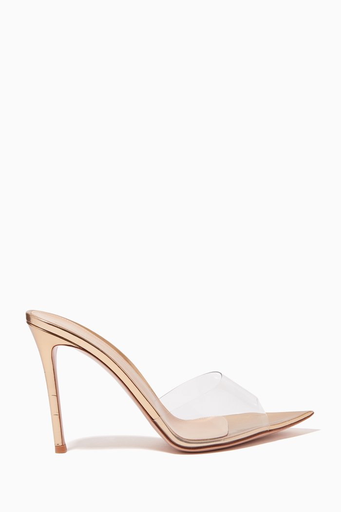 

Elle 105 Plexi Mules in Metallic Croc-Embossed Leather, Gold