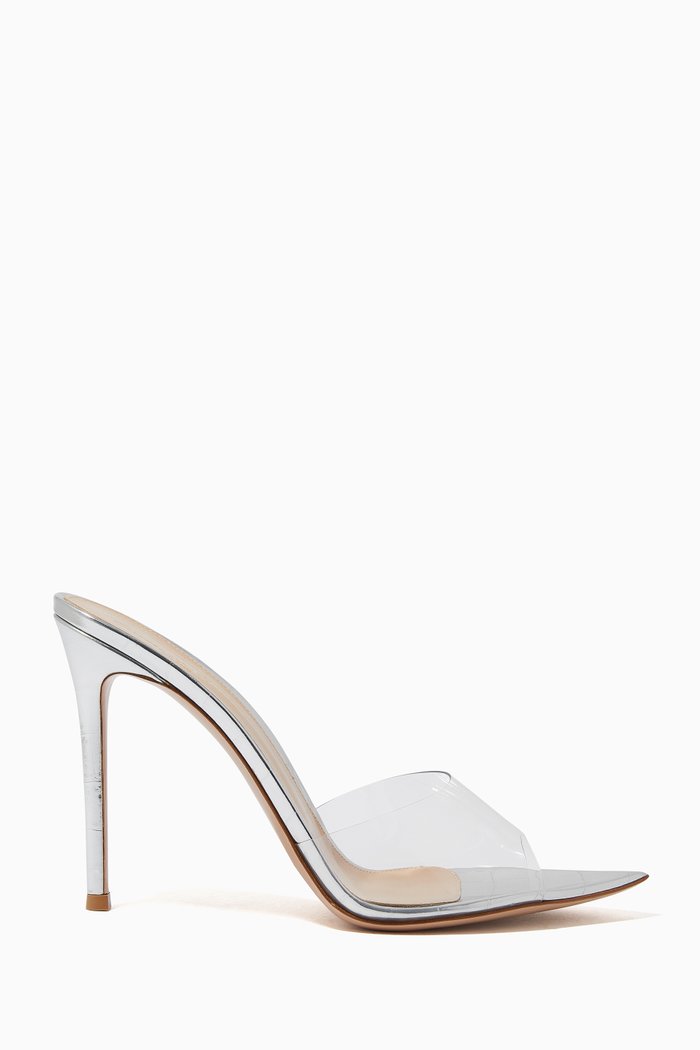 

Elle 105 Plexi Mule in Metallic Croc-Embossed Leather, Silver