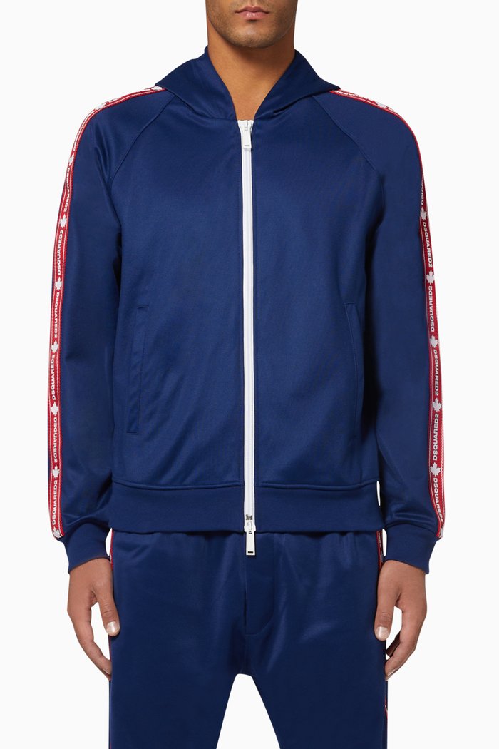 

Logo Tape Hooded Fleece Track Jacket, Blue