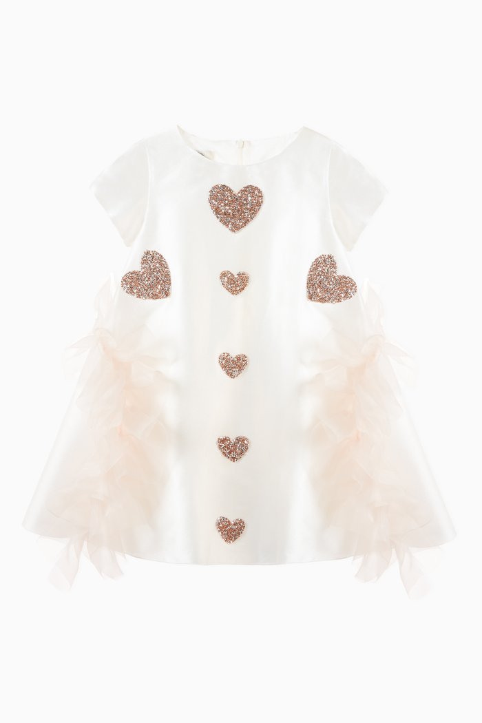 

Heart Embellished Trapeze Dress, White
