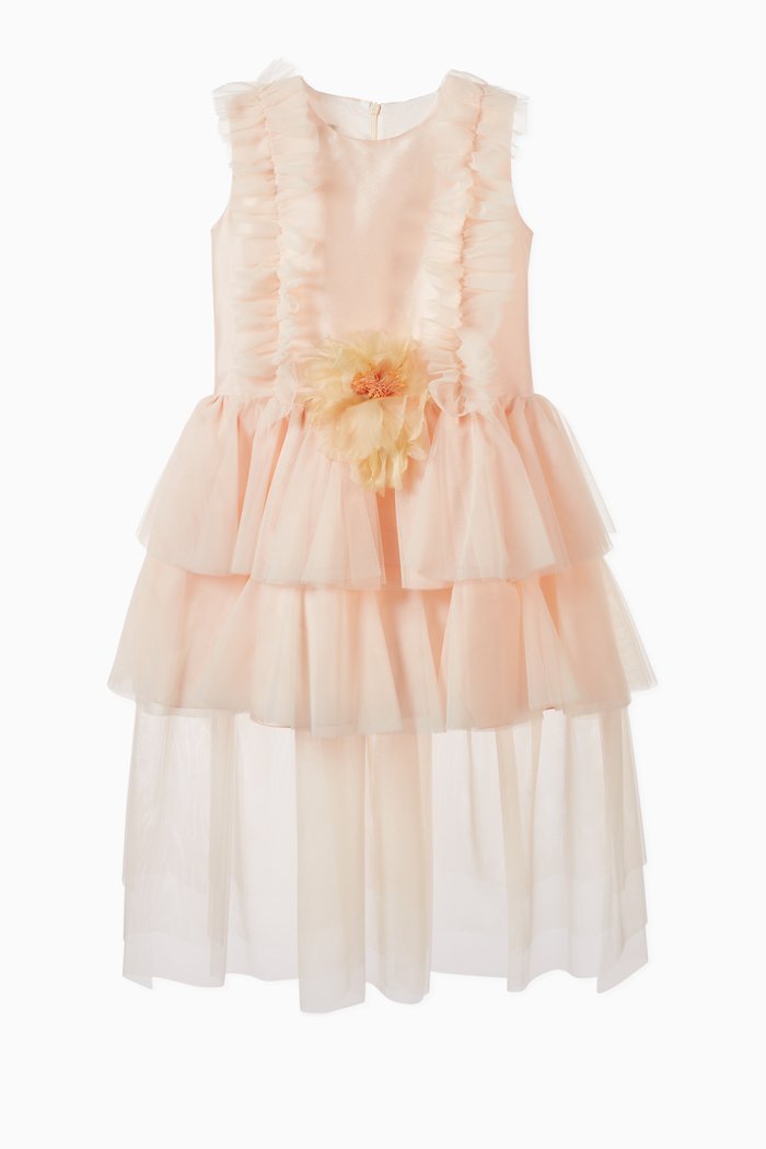 

Flower Tulle Tiered Dress, Pink