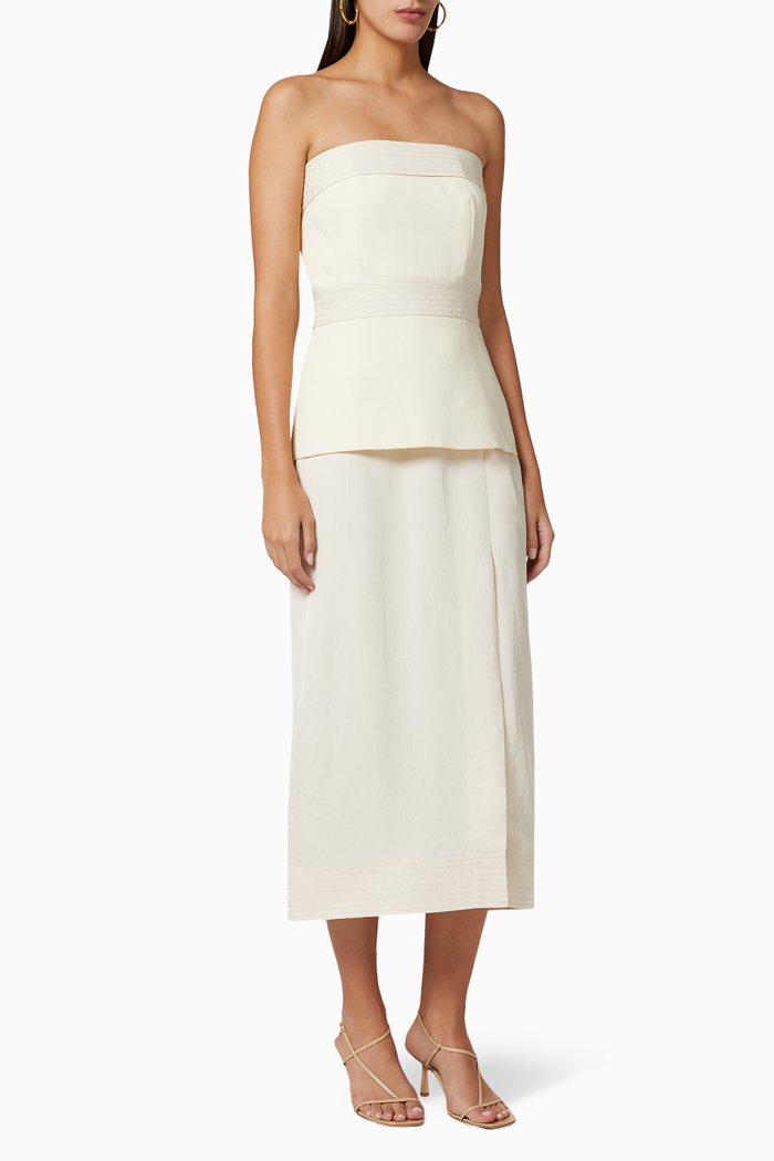 

Belted Strapless Midi Dress, Neutral