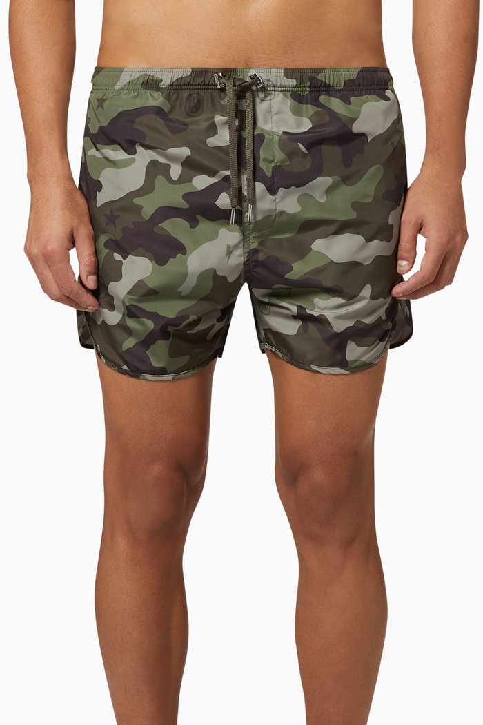 

Camouflage Star & Lightning Bolt Slim Swim Shorts, Green