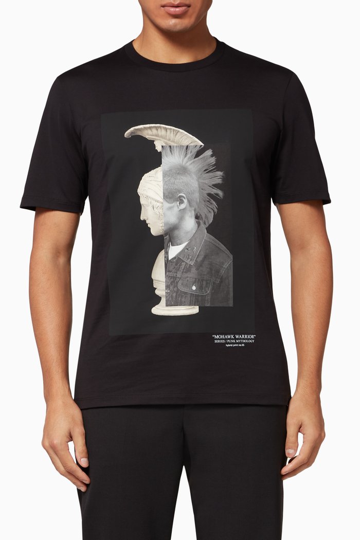 

Mohawk Warrior Print Jersey T-Shirt, Black