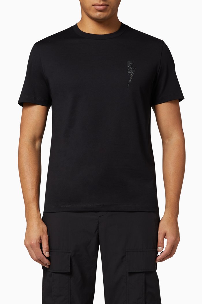 Rhinestone Logo Slim T-Shirt, Black