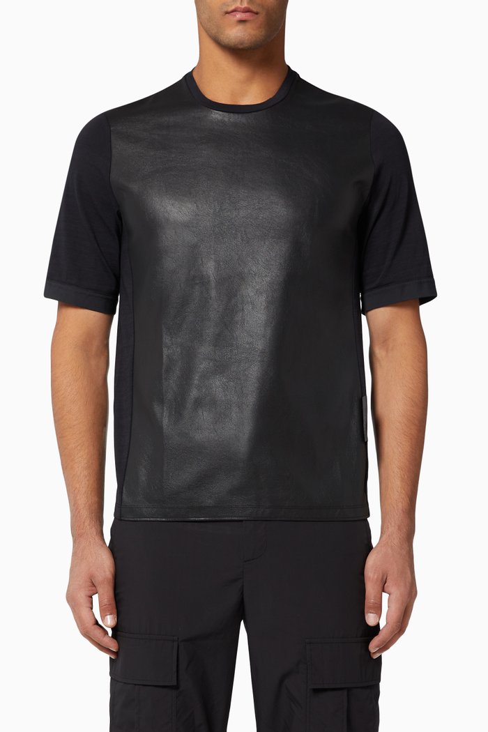 

Travel Faux Leather & Multiyarn Jersey T-Shirt, Black