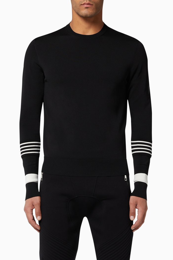 

Travel Contrast Striped Knit Pullover, Black