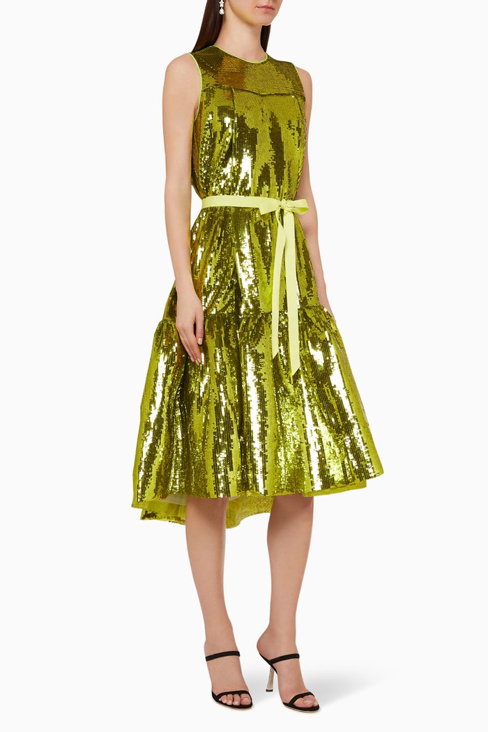 

Jodie Sequin Flounce Dress, Green