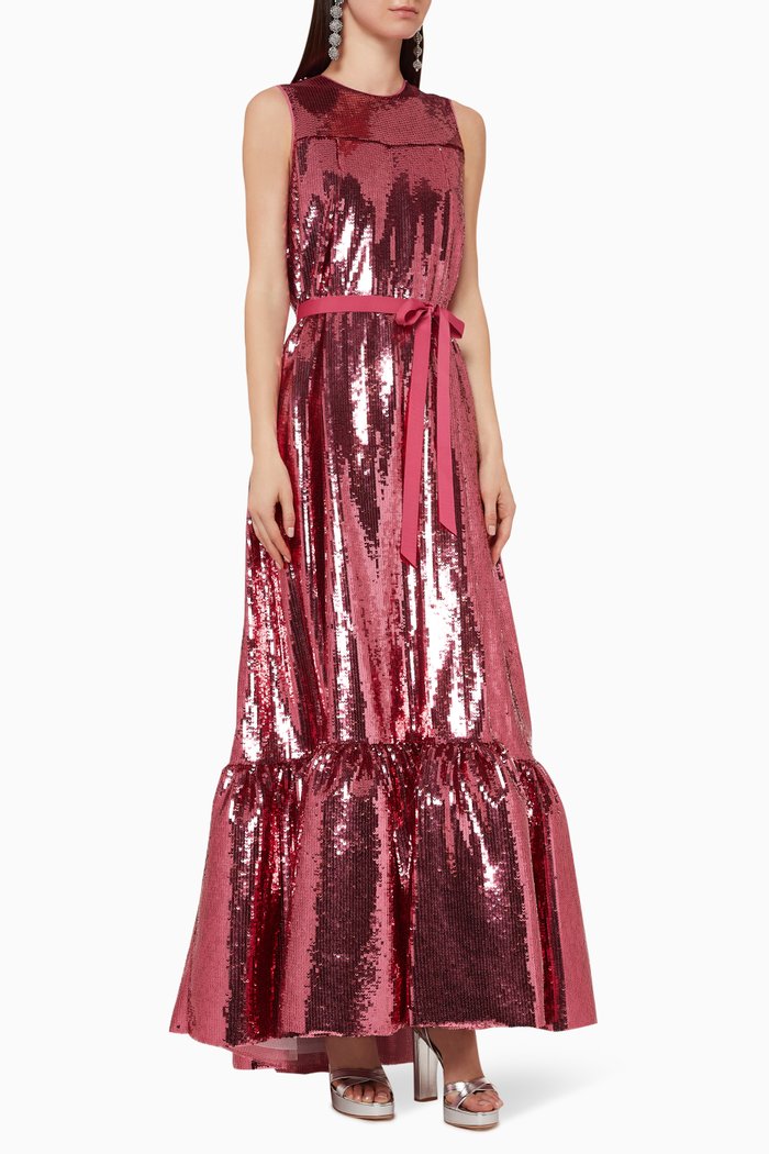 

Genevieve Sequin Flounce Dress, Pink