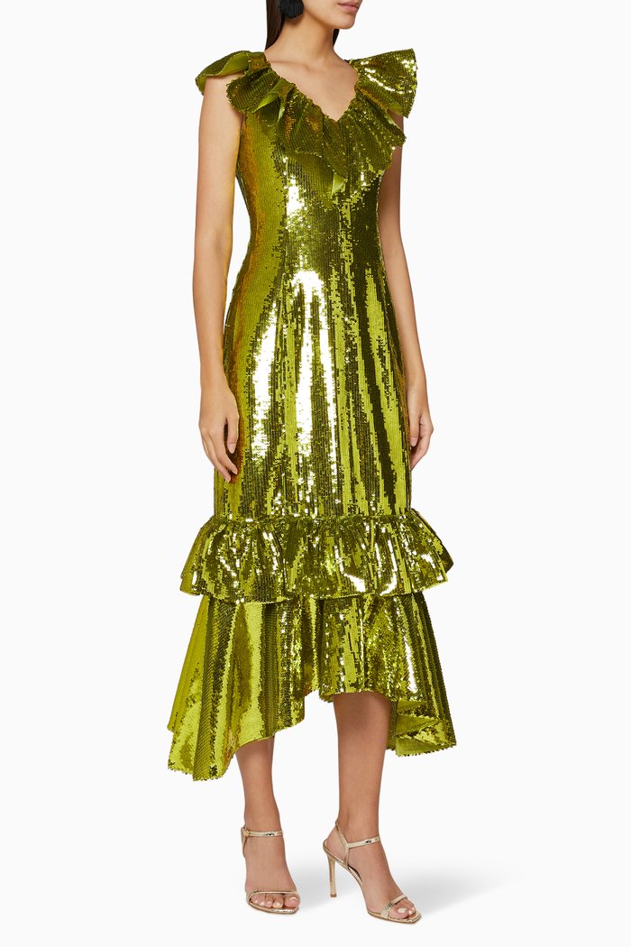 

Aerin Sequin Ruffle Dress, Green