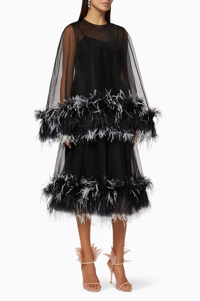 

Coco Feathered Organza Dress, Black