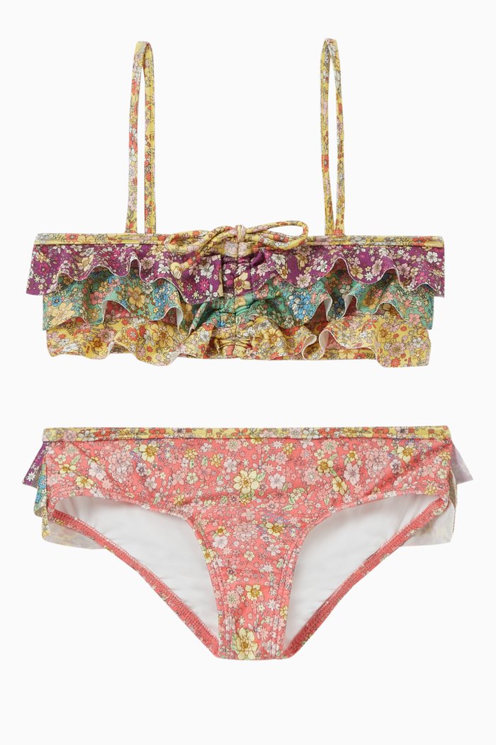 Carnaby Frill Bandeau Swimsuit, Multicolour