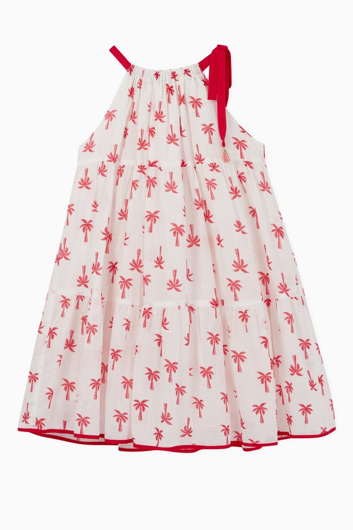 

Juliette Palm Halter Tiered Dress, White