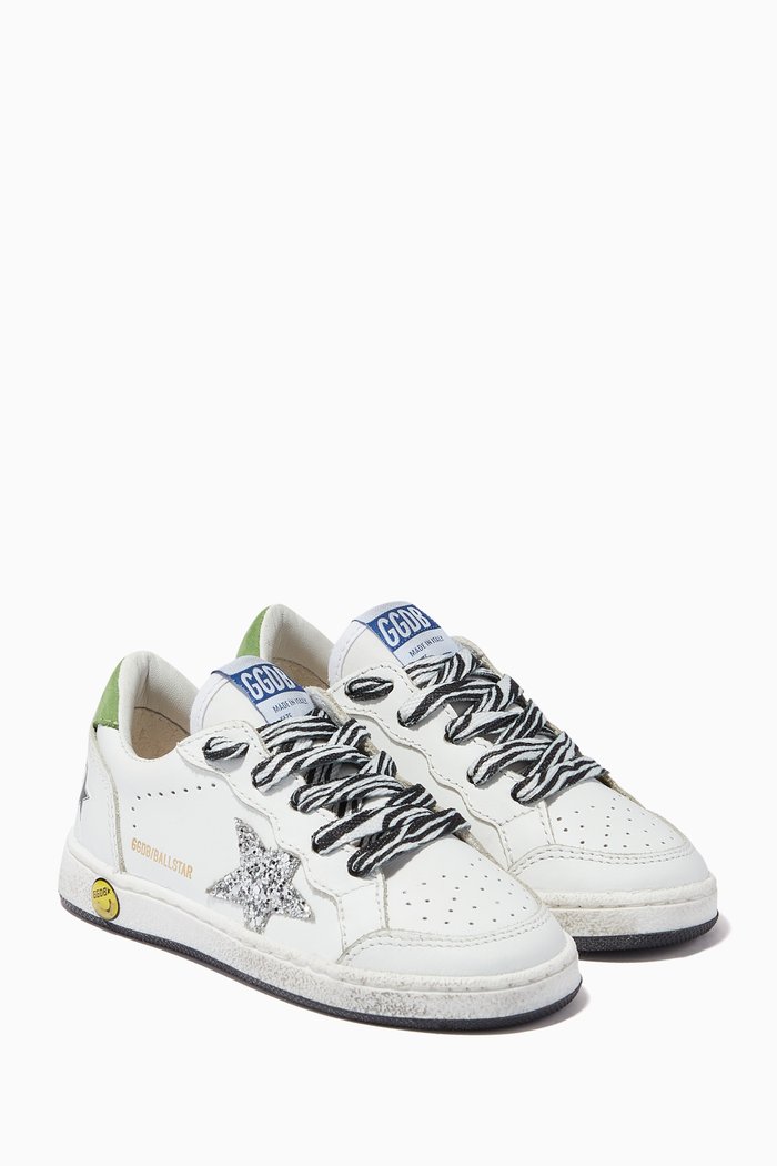 

Ball Star Sneakers with Glittery Star in Leather, White